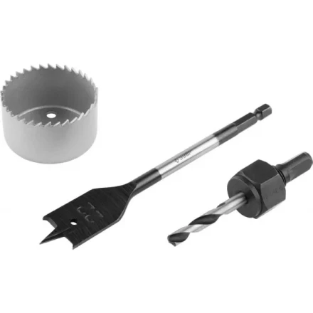 Набор ЗУБР &quot;ЭКСПЕРТ&quot; для врезки замков, коронка по дереву 48мм, державка с центр. сверлом, перьевое сверло 22мм, 3 пред 2954-48-H3_z01 купить в Нягани