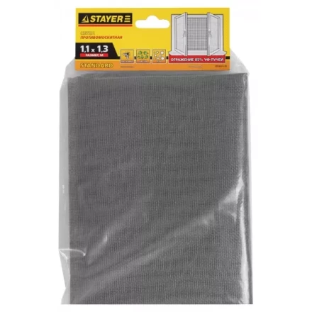 Сетка STAYER &quot;STANDARD&quot; противомоскитная, для окон, в индивидуальной упаковке, стекловолокно+ПВХ, серая, 1,1 х 1,3м 12516-11-13 купить в Нягани