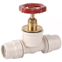 Кран ЗУБР "ШиреФит" запорный в сборе "штуцер с гайкой - кран запорный с маховиком - штуцер с гайкой", 26мм 51571-26