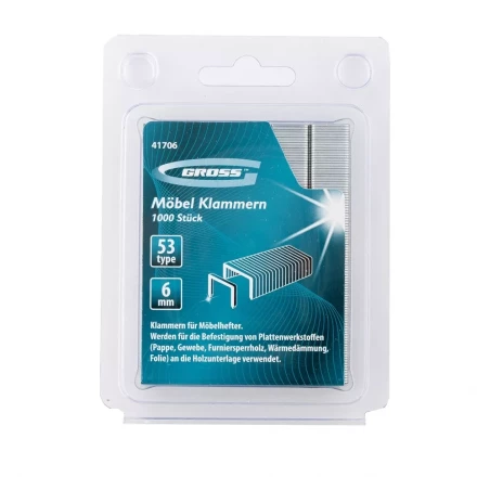 Скобы 6 мм для мебельного степлера усиленные тип 53 1000 шт GROSS 41706 купить в Нягани
