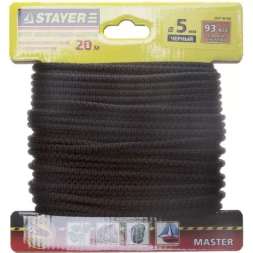 Шнур STAYER "MASTER" хозяйственно-бытовой, полипропиленовый, вязанный, с сердечником, черный, d 5, 20м 50411-05-020