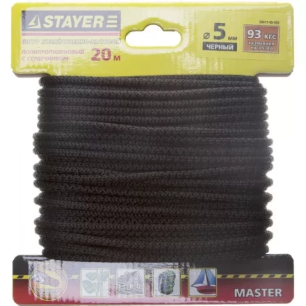 Шнур STAYER &quot;MASTER&quot; хозяйственно-бытовой, полипропиленовый, вязанный, с сердечником, черный, d 5, 20м 50411-05-020 купить в Нягани