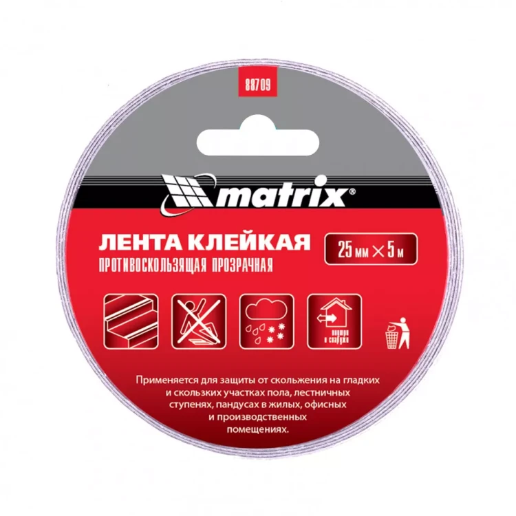 Лента клейкая противоскользящая прозрачная 25 мм x 5 м Matrix 88709 купить в Нягани