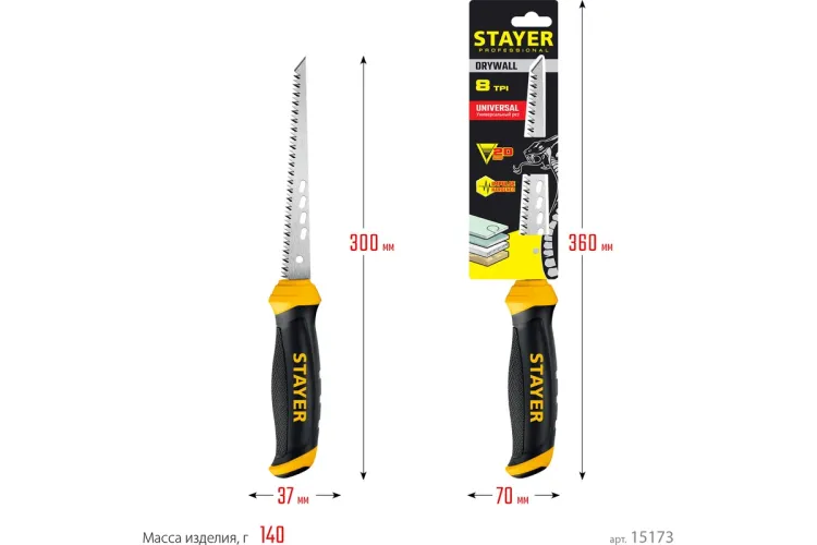 STAYER 160 мм, выкружная ножовка по гипсокартону, Professional, 8TPI, 15173_z02 купить в Нягани