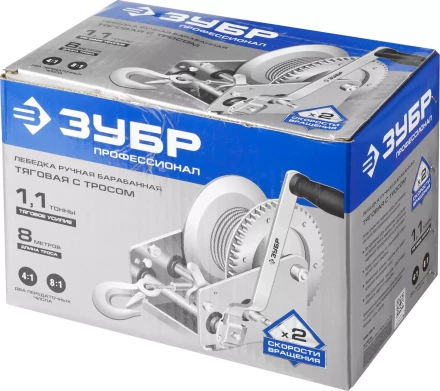 Лебедка ручная барабанная ЗУБР &quot;ПРОФЕССИОНАЛ&quot;, тяговая, тросовая, 1,1т, 8м 43113-1.1_z01 купить в Нягани