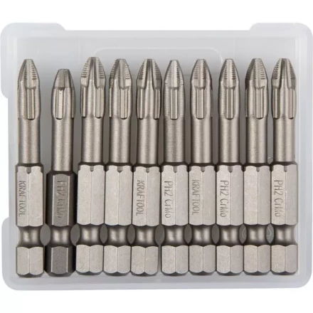 Биты &quot;ЕХPERT&quot; торсионные кованые, обточенные, KRAFTOOL 26121-2-50-10, Cr-Mo сталь, тип хвостовика E 1/4&quot;, PH2, 50мм, 10шт 26121-2-50-10 купить в Нягани