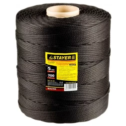 Шнур STAYER "MASTER" хозяйственно-бытовой, полипропиленовый, вязанный, с сердечником, черный, d 5, катушка 700м 50411-05-700