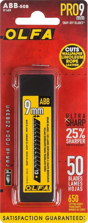 Лезвия OLFA сегментированные BLACK MAX, 9х80х0,38мм, 13 сегментов, 50шт OL-ABB-50B купить в Нягани