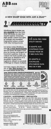 Лезвия OLFA сегментированные BLACK MAX, 9х80х0,38мм, 13 сегментов, 50шт OL-ABB-50B купить в Нягани