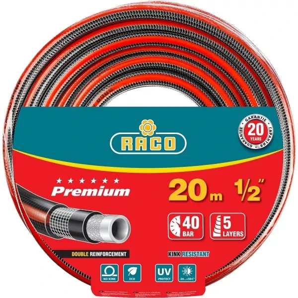 Шланг RACO "PREMIUM" поливочный, 40атм., армированный, 3-х слойный, 1/2"х20м 40300-1/2-20 купить в Нягани