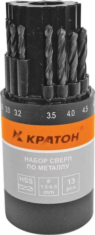 Набор сверл по мет 1,5-6,5 мм 13 шт Кратон 1 05 01 010 купить в Нягани