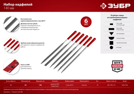 ЗУБР 6 шт, 140 мм, в чехле, с ручками, набор надфилей (16014-H6) купить в Нягани