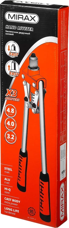 Заклепочник двуручный, MIRAX 31034, для заклёпок d=3,2 / 4,0 / 4,8 мм из алюминия и стали, литой корпус 31034_z01 купить в Нягани