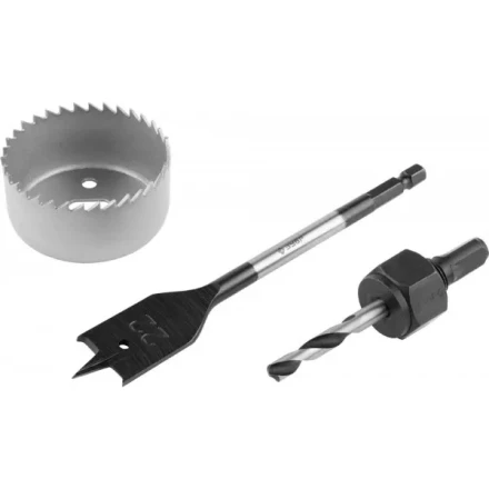 Набор ЗУБР &quot;ЭКСПЕРТ&quot; для врезки замков. Коронка по дереву 54мм, державка с центр. сверлом, перьевое сверло 22мм, 3 пред 2954-54-H3_z01 купить в Нягани