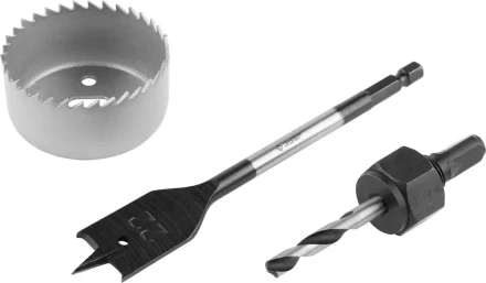 Набор ЗУБР &quot;ЭКСПЕРТ&quot; для врезки замков. Коронка по дереву 54мм, державка с центр. сверлом, перьевое сверло 22мм, 3 пред 2954-54-H3_z01 купить в Нягани