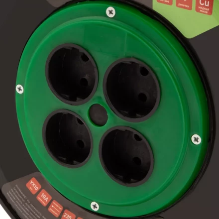 Удлинитель силовой 50 м Сибртех 95855, 10А, тип УХ10, ПВС, на кабельной катушке, 4 розетки без заземления купить в Нягани