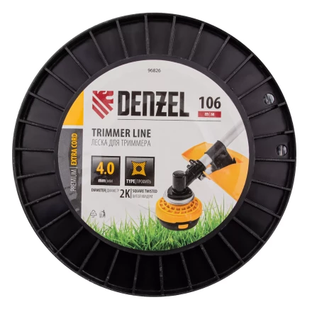 Леска для триммера двухкомпонентная витой квадрат, 4,0мм х 106м, на DIN катушке EXTRA CORD// Denzel 96826 купить в Нягани