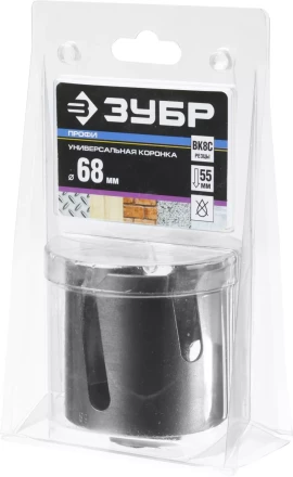 Коронка ЗУБР &quot;ПРОФИ&quot; &quot;ПРОУНИВЕРСАЛ&quot;, твердосплав резцы, бетон, кирпич, керам, цв мет, гипсокарт, пласт, дерево, d=68мм 29514-68 купить в Нягани