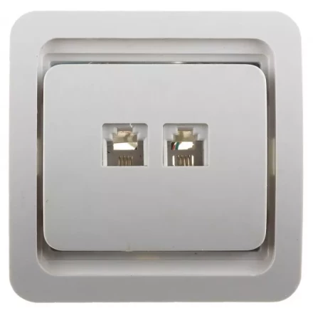 Розетка СВЕТОЗАР &quot;ГАММА&quot; телефонная двойная, цвет белый SV-54118-W купить в Нягани