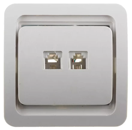 Розетка СВЕТОЗАР &quot;ГАММА&quot; телефонная двойная, цвет белый SV-54118-W купить в Нягани