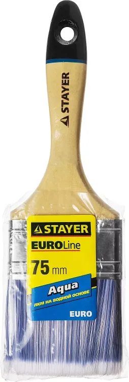 Кисть плоская STAYER "EURO", "AQUA" для воднодисперсионных и акриловых ЛКМ, искусств щетина, деревян ручка, 3"/75мм 01062-075 купить в Нягани