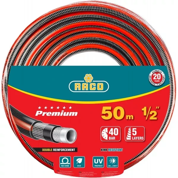 Шланг RACO "PREMIUM" поливочный, 40атм., армированный, 3-х слойный, 1/2"х50м 40300-1/2-50 купить в Нягани