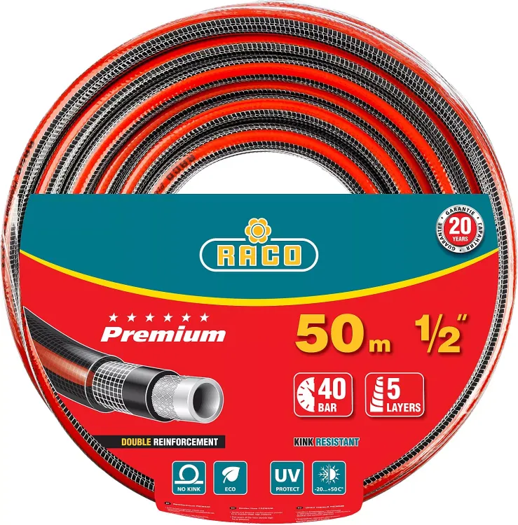Шланг RACO "PREMIUM" поливочный, 40атм., армированный, 3-х слойный, 1/2"х50м 40300-1/2-50 купить в Нягани