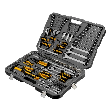 Набор инструментов, 1/2&quot;, 1/4&quot;, 3/8&quot;, CrV, S2, пластиковый кейс, 144 предмета// Denzel 15805 купить в Нягани