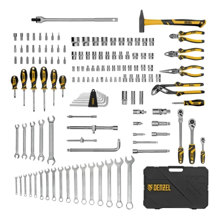 Набор инструментов, 1/2&quot;, 1/4&quot;, 3/8&quot;, CrV, S2, пластиковый кейс, 144 предмета// Denzel 15805 купить в Нягани