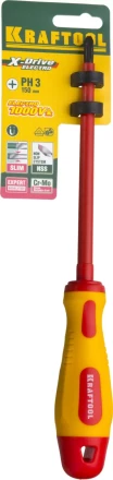 Отвертка KRAFTOOL, высоковольтная, Cr-Mo-V стержень, двухкомпонент. маслобензостойкая рукоятка, PH №3, 150мм 250084-3-150 купить в Нягани