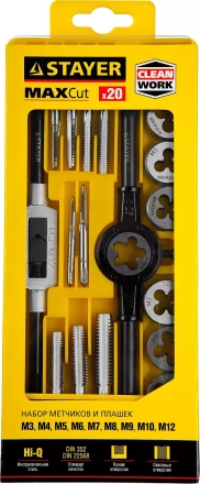 Набор метчиков и плашек STAYER &quot;MASTER&quot;, метчикодержатель 1шт, плашкодержатель 1шт, метчики 9шт, плашки 9шт, 20 предметов 28012-H20 купить в Нягани