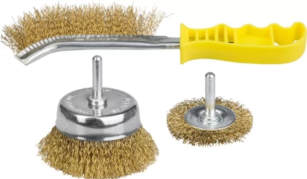 STAYER &quot;PROFESSIONAL&quot;. Набор щеток-крацовок, витая стальная латунированная проволока 0,3мм, дисковая 50мм, чашечная 75мм, ручная, 3шт 35151-H3_z01 купить в Нягани