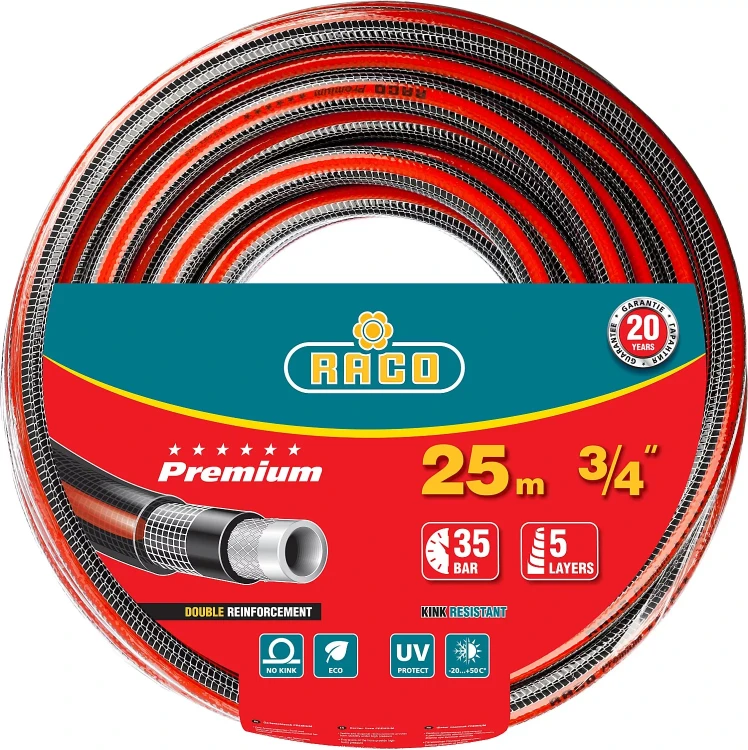 Шланг RACO "PREMIUM" поливочный, 40атм., армированный, 3-х слойный, 3/4"х25м 40300-3/4-25 купить в Нягани