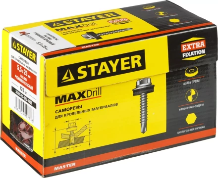 Саморезы СКМ кровельные, RAL 3003 рубиново-красный, 25 x 5.5 мм, 420 шт, для металлических конструкций, STAYER 30305-55-025-3003 купить в Нягани