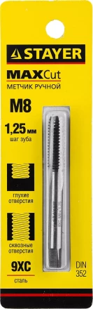 Метчик STAYER &quot;MASTER&quot; одинарный, для сквозных и глухих отверстий, сталь 9ХС, М8х1,25 28021-08-1.25 купить в Нягани