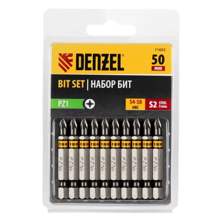 Бита PZ1х50, сталь S2, шестигранный профиль, 10 шт. Е 6,3 Denzel 11655 купить в Нягани