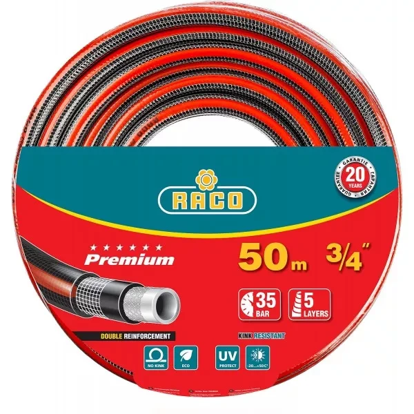 Шланг RACO "PREMIUM" поливочный, 40атм., армированный, 3-х слойный, 3/4"х50м 40300-3/4-50 купить в Нягани