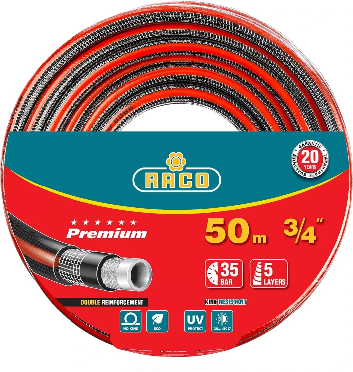 Шланг RACO "PREMIUM" поливочный, 40атм., армированный, 3-х слойный, 3/4"х50м 40300-3/4-50 купить в Нягани