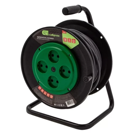 Удлинитель силовой 30 м, 16А, тип УХ10, ПВС, усиленный, на кабельной катушке, 4 розетки без заземления Сибртех 95868 купить в Нягани