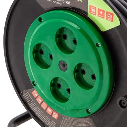Удлинитель силовой 30 м, 16А, тип УХ10, ПВС, усиленный, на кабельной катушке, 4 розетки без заземления Сибртех 95868 купить в Нягани