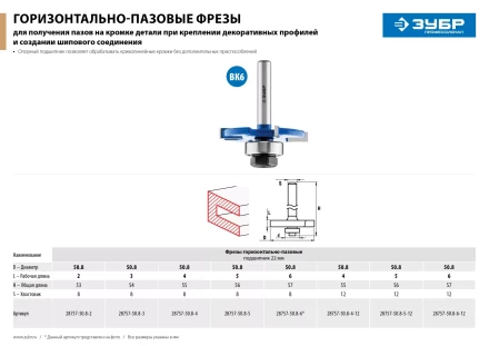 ЗУБР 50.8 x 6 мм, хвостовик 12 мм, фреза горизонтально-пазовая, Профессионал (28757-50.8-6-12) купить в Нягани