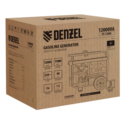 Генератор бензиновый Denzel PS-120EA, 12 кВт,230 В, 40л, разъём ATS,эл.старт купить в Нягани