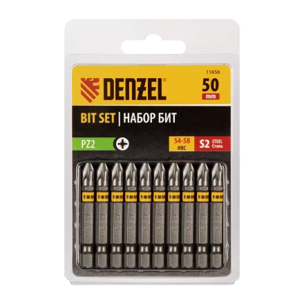 Бита PZ2х50, сталь S2, шестигранный профиль, 10 шт. Е 6,3 Denzel 11656 купить в Нягани