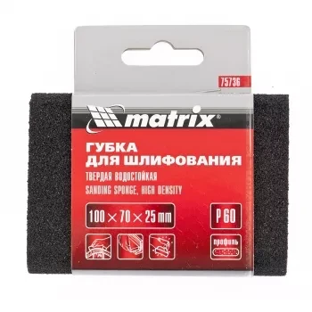 Губка для шлифования 100 х 70 х 25 мм овал твердая P40 MATRIX 75735 купить в Нягани