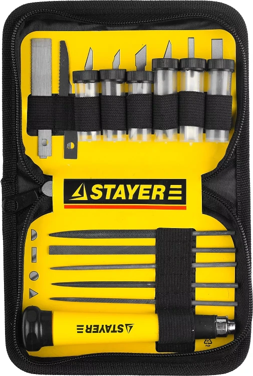 Набор STAYER Нож “MASTER” для точных работ в комплекте с лезвиями различной формы и надфилями, в чехле,38 предметов 09145-H38 купить в Нягани