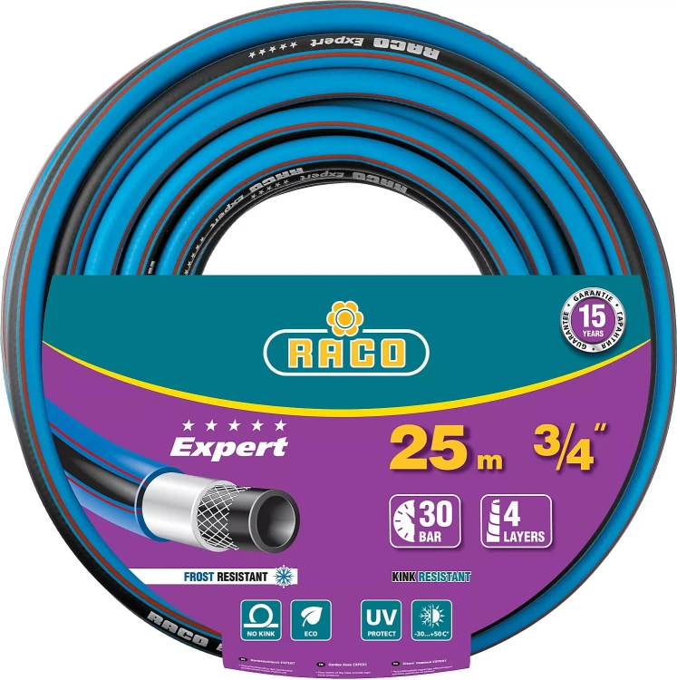 Шланг RACO EXPERT поливочный, 30атм., армированный, 4-х слойный, 3/4"x25м 40302-3/4-25_z01 купить в Нягани