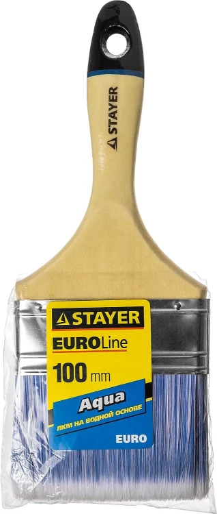 Кисть плоская STAYER "EURO", "AQUA" для воднодисперсионных и акриловых ЛКМ, искусств щетина, деревян ручка, 4"/100мм 01062-100 купить в Нягани