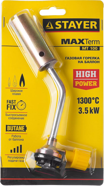 Газовая горелка "MaxTerm" на баллон, STAYER "MASTER" 55588, регулировка пламени, цанговое соединение, 1300С 55588 купить в Нягани