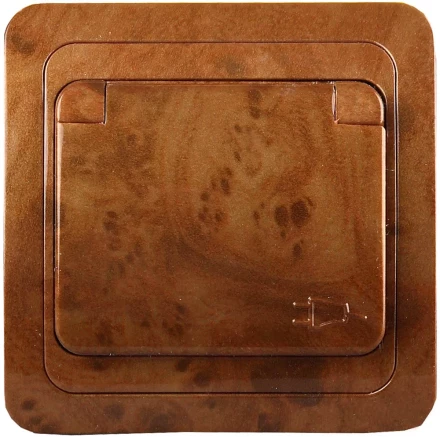 Розетка СВЕТОЗАР &quot;ГАММА&quot; с заземлением, одинарная с крышкой, цвет орех, 16А/~250В SV-54110-N купить в Нягани