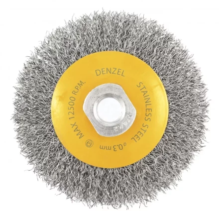 Щетка для УШМ 100 мм Тарелка витая нержавеющая проволока 0.3 мм М14 Denzel 746083 купить в Нягани